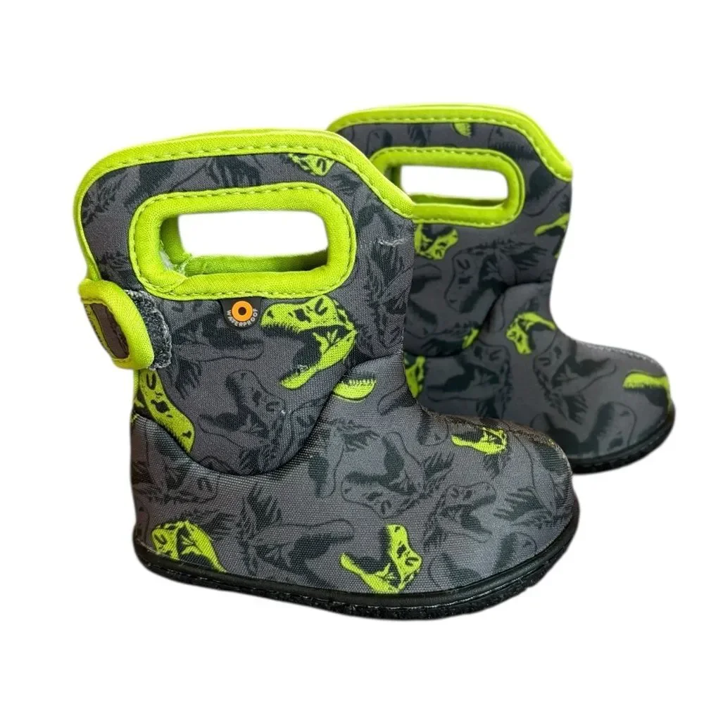 Bogs Cool Dino Print Boots Baby Size 4 Gray and Green